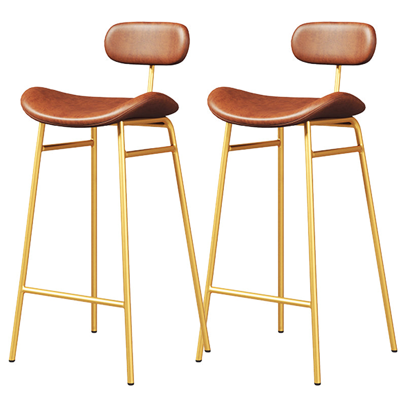 Faux Leather Bar Stools Scandinavian Low Back Armless Barstool with 4 Iron Legs