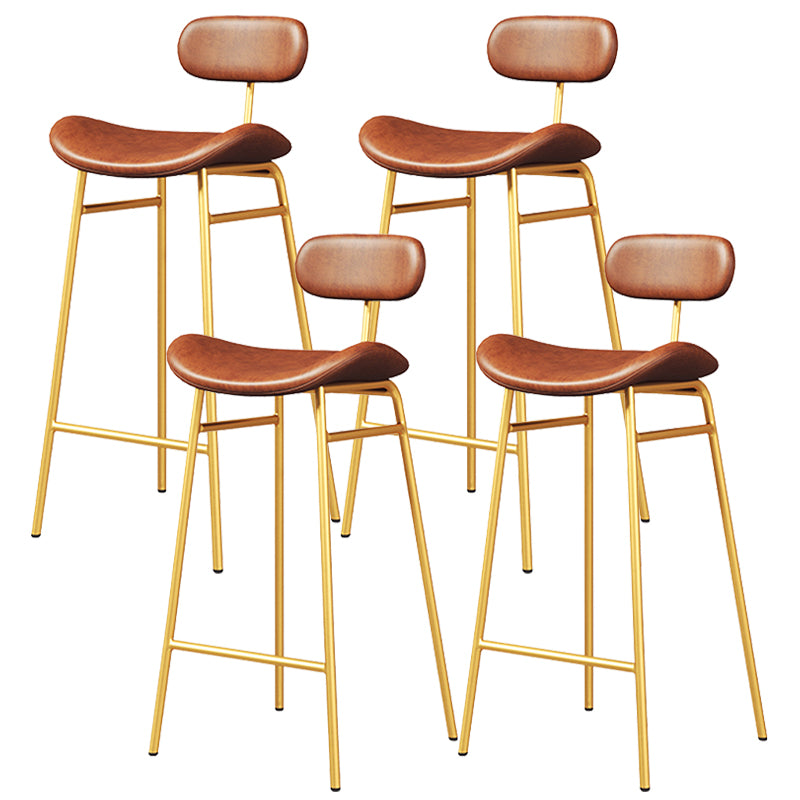 Faux Leather Bar Stools Scandinavian Low Back Armless Barstool with 4 Iron Legs