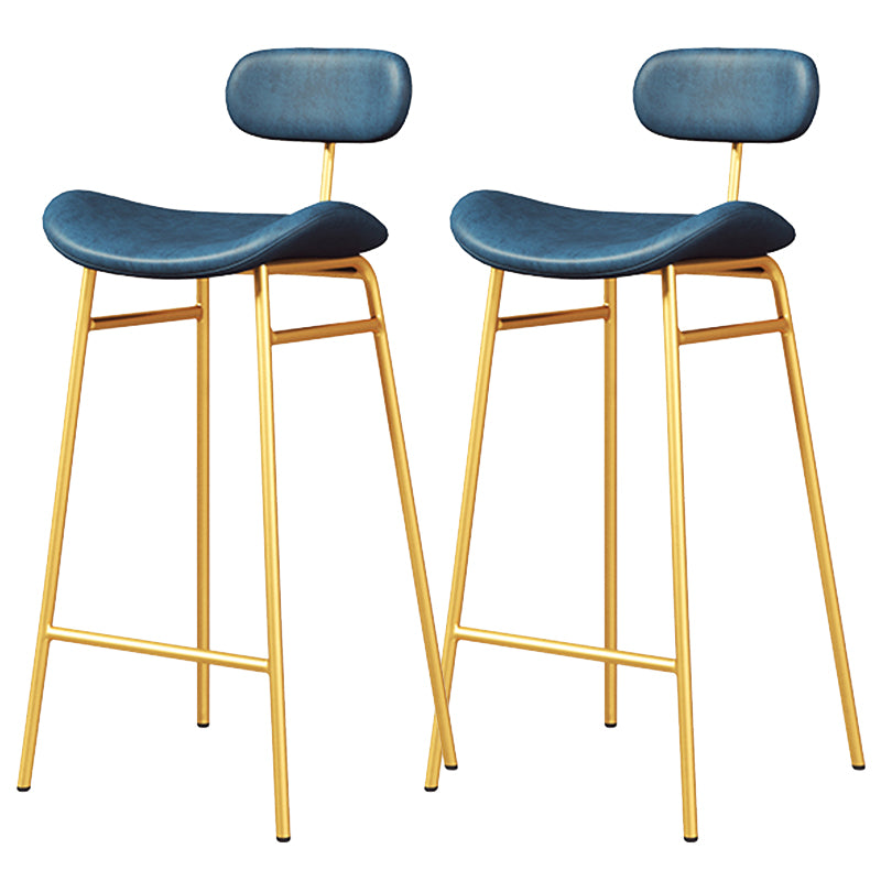 Faux Leather Bar Stools Scandinavian Low Back Armless Barstool with 4 Iron Legs