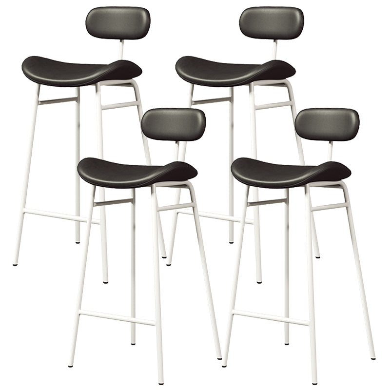 Faux Leather Bar Stools Scandinavian Low Back Armless Barstool with 4 Iron Legs