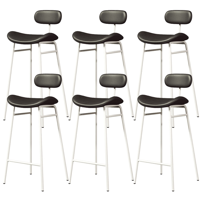 Faux Leather Bar Stools Scandinavian Low Back Armless Barstool with 4 Iron Legs