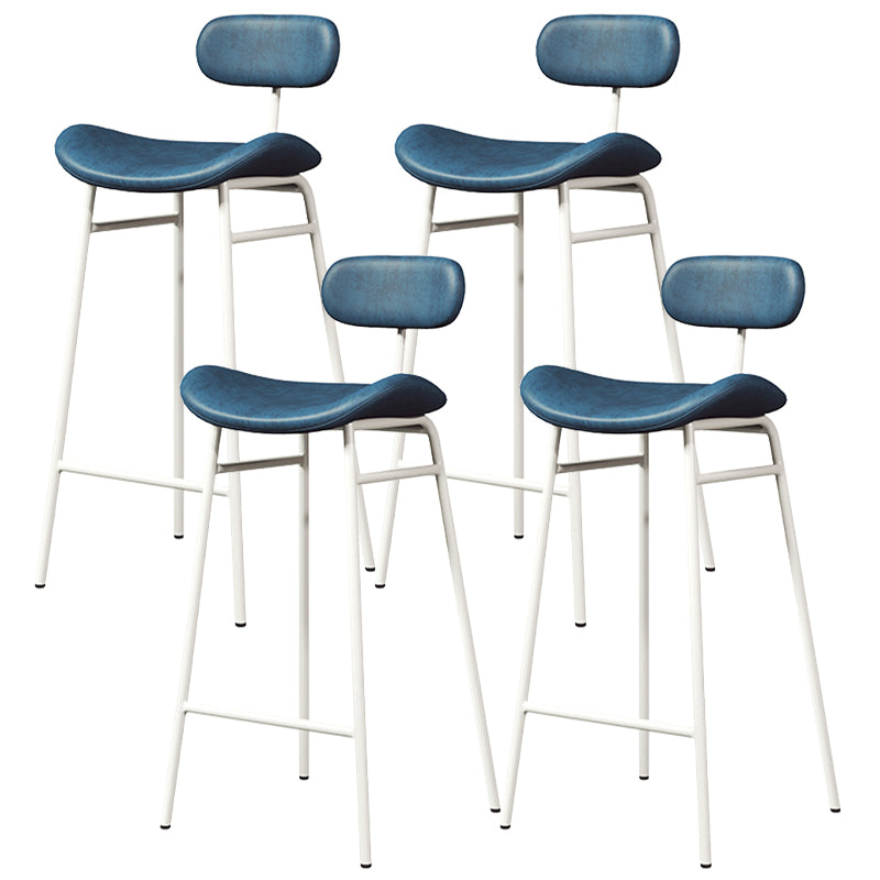 Faux Leather Bar Stools Scandinavian Low Back Armless Barstool with 4 Iron Legs