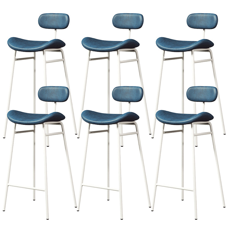 Faux Leather Bar Stools Scandinavian Low Back Armless Barstool with 4 Iron Legs