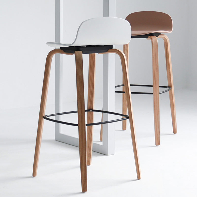 Plastic Low Back Bar Stools Scandinavian Beech Wood Base Barstool