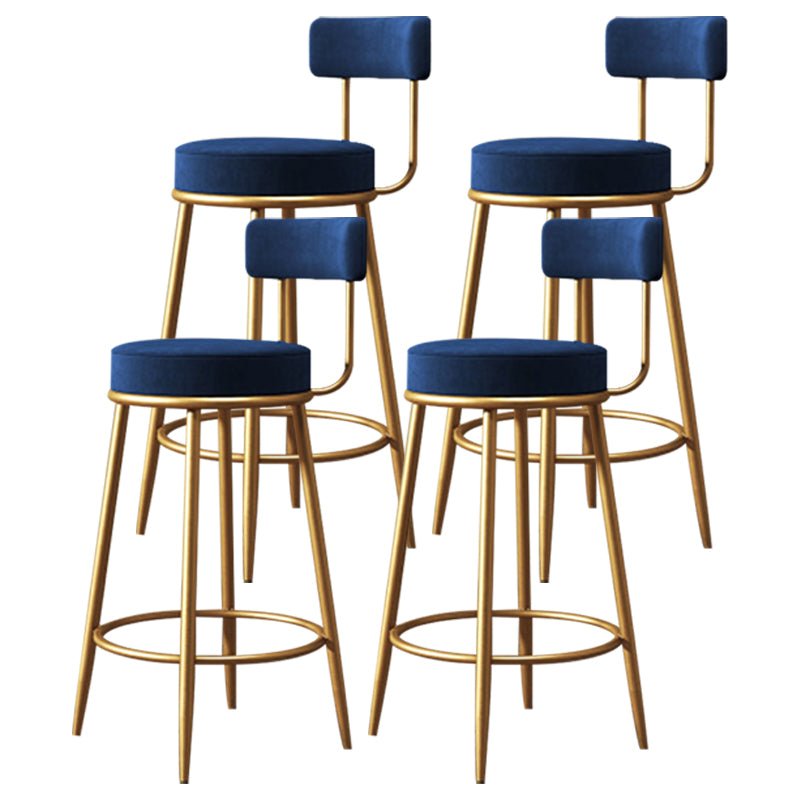 Scandinavian Low Back Bar Stools Fabric Round Seat Footrest Barstool
