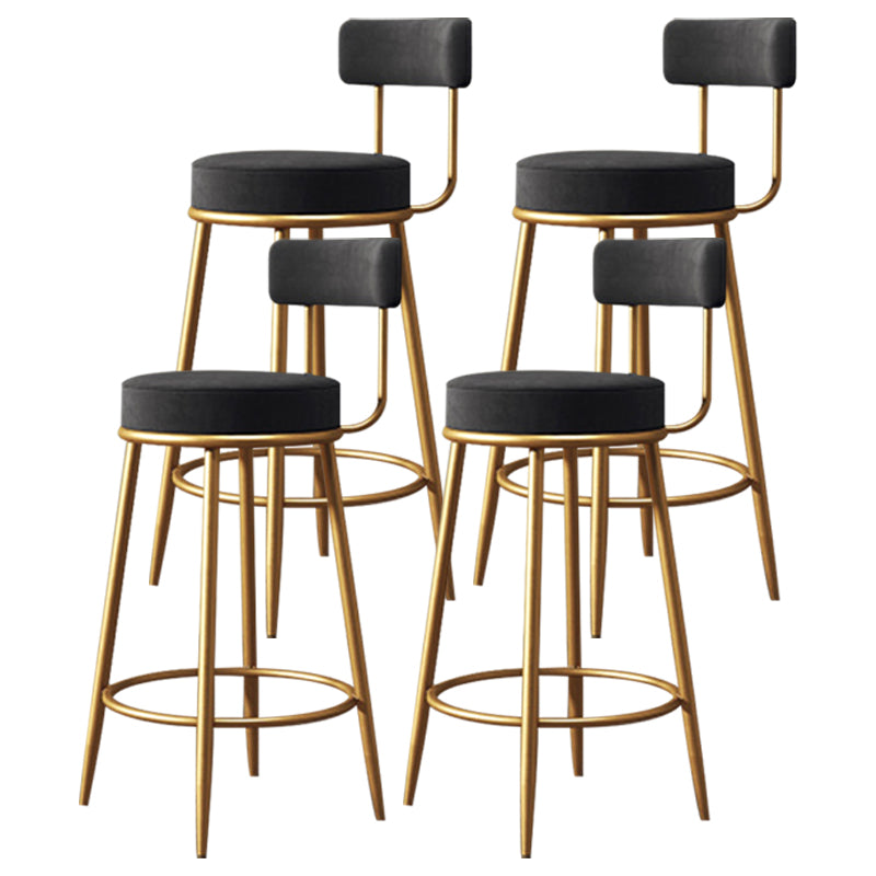 Scandinavian Low Back Bar Stools Fabric Round Seat Footrest Barstool