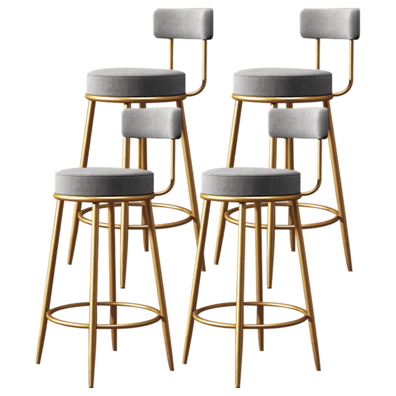Scandinavian Low Back Bar Stools Fabric Round Seat Footrest Barstool
