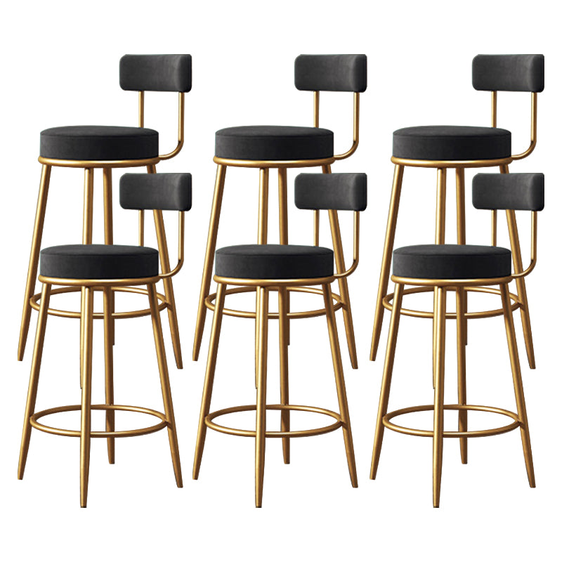 Scandinavian Low Back Bar Stools Fabric Round Seat Footrest Barstool