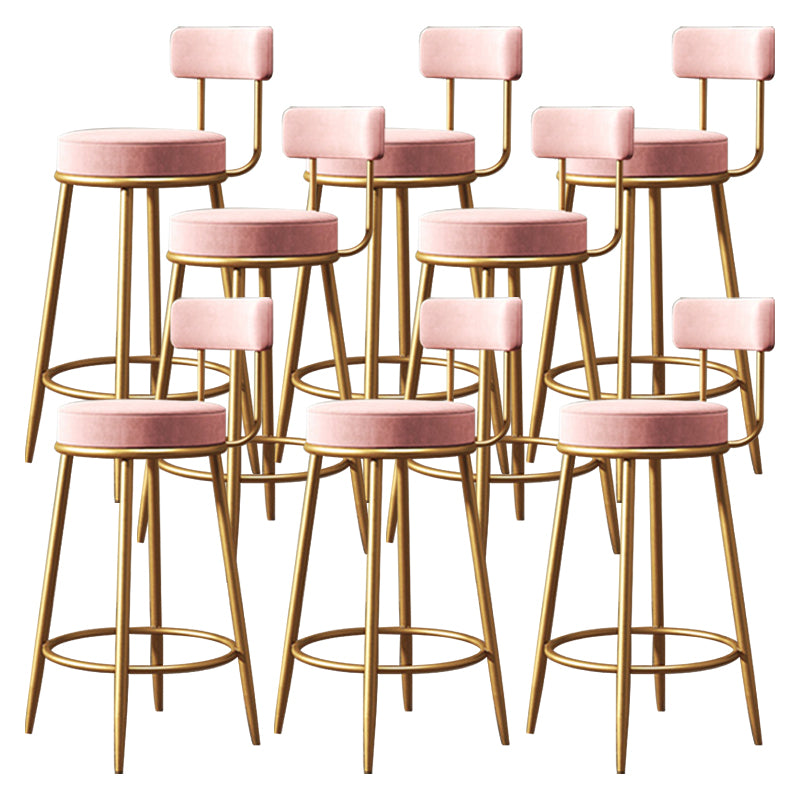 Scandinavian Low Back Bar Stools Fabric Round Seat Footrest Barstool