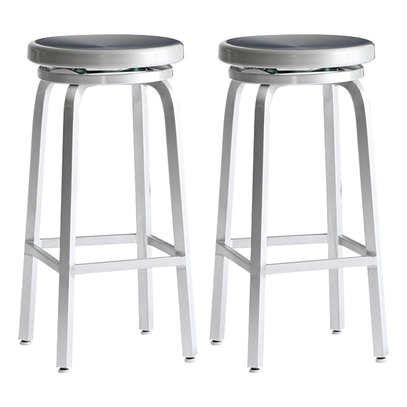 Industrial Silver Armless Counter Stool Aluminum Round Seat Footrest Counter Chair