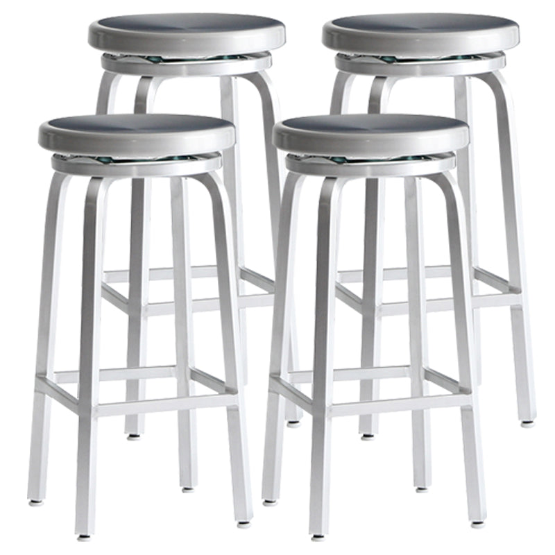 Industrial Silver Armless Counter Stool Aluminum Round Seat Footrest Counter Chair