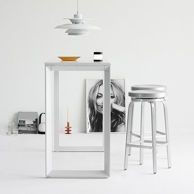 Industrial Silver Armless Counter Stool Aluminum Round Seat Footrest Counter Chair