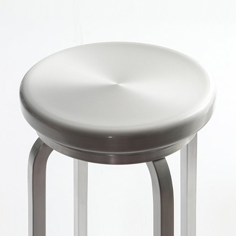 Industrial Silver Armless Counter Stool Aluminum Round Seat Footrest Counter Chair