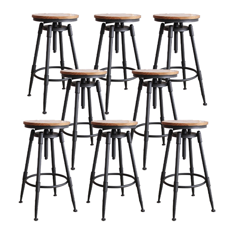 Industrial Metal Barstool Low Back Faux Leather Cushion Footrest Stool with 4 Legs