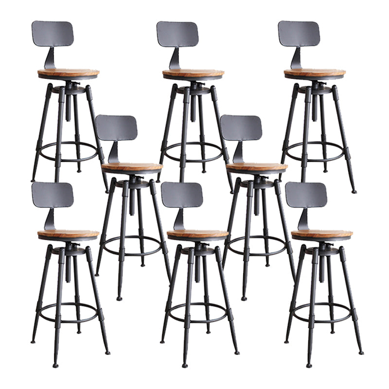 Industrial Metal Barstool Low Back Faux Leather Cushion Footrest Stool with 4 Legs