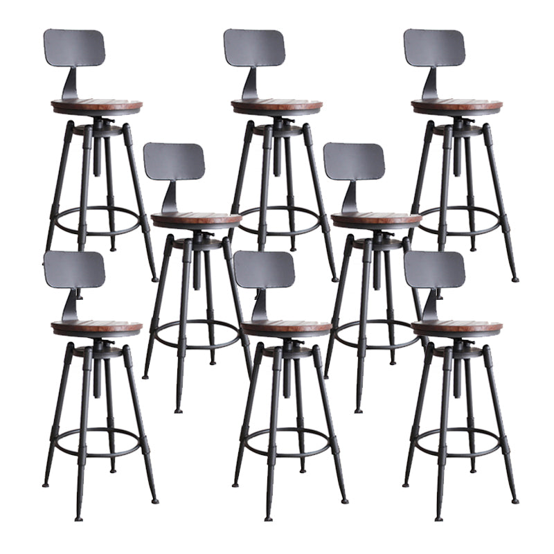 Industrial Metal Barstool Low Back Faux Leather Cushion Footrest Stool with 4 Legs