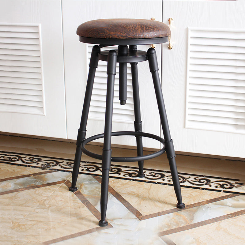 Industrial Metal Barstool Low Back Faux Leather Cushion Footrest Stool with 4 Legs