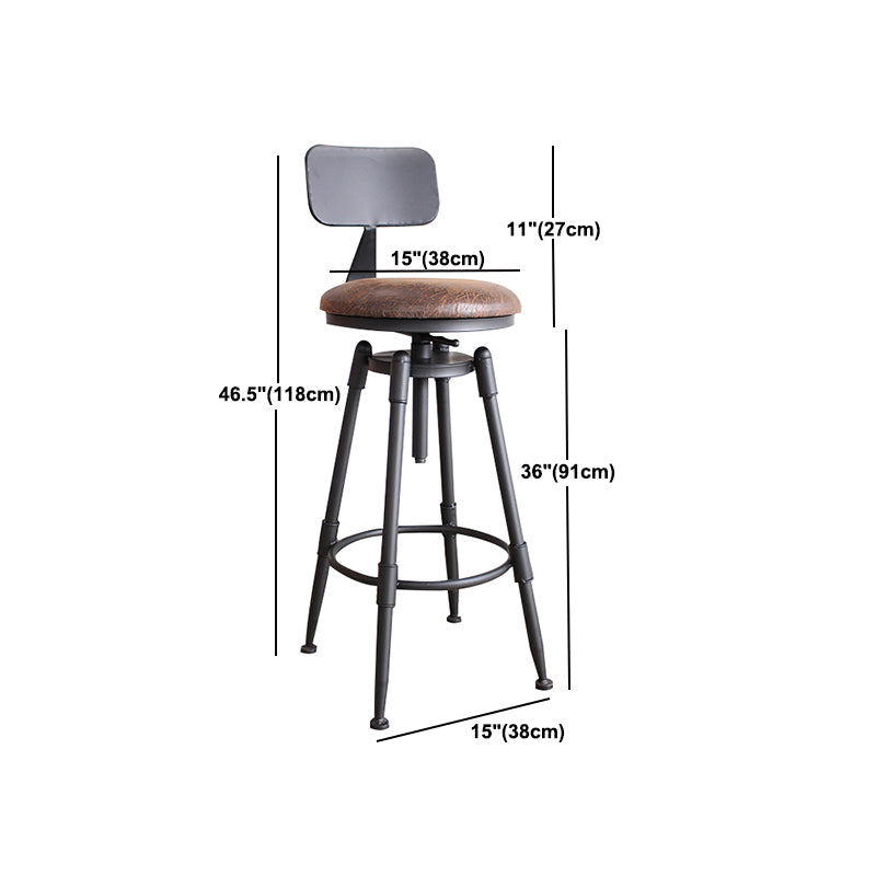 Industrial Metal Barstool Low Back Faux Leather Cushion Footrest Stool with 4 Legs