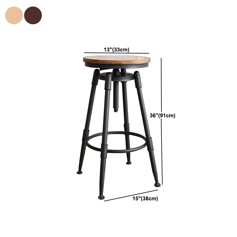 Industrial Metal Barstool Low Back Faux Leather Cushion Footrest Stool with 4 Legs