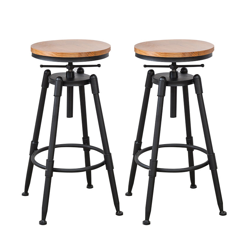 Industrial Metal Barstool Low Back Wood Footrest Adjustable Stool with Swivel