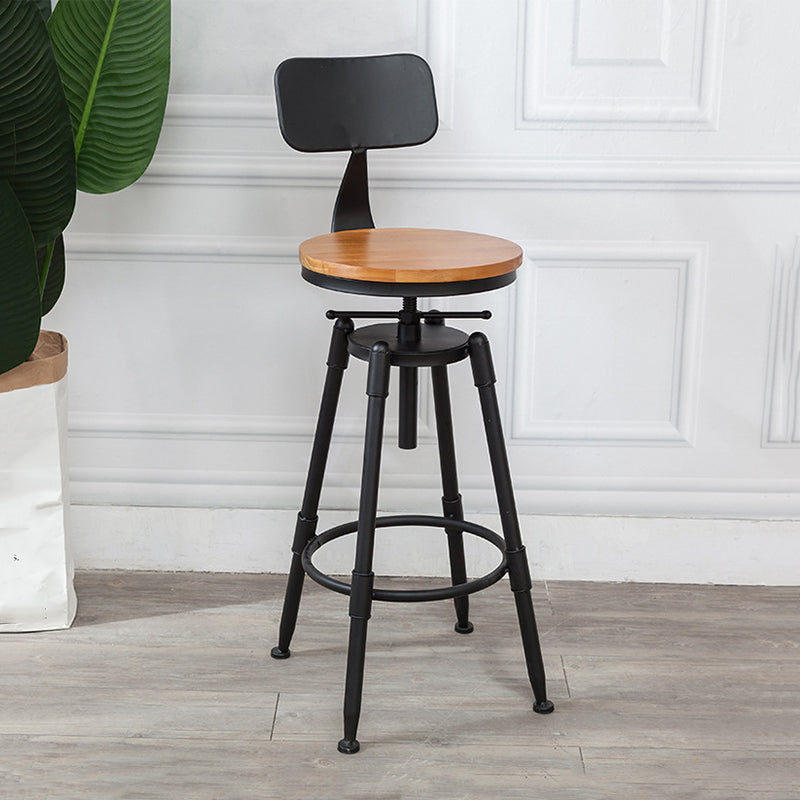 Industrial Metal Barstool Low Back Wood Footrest Adjustable Stool with Swivel