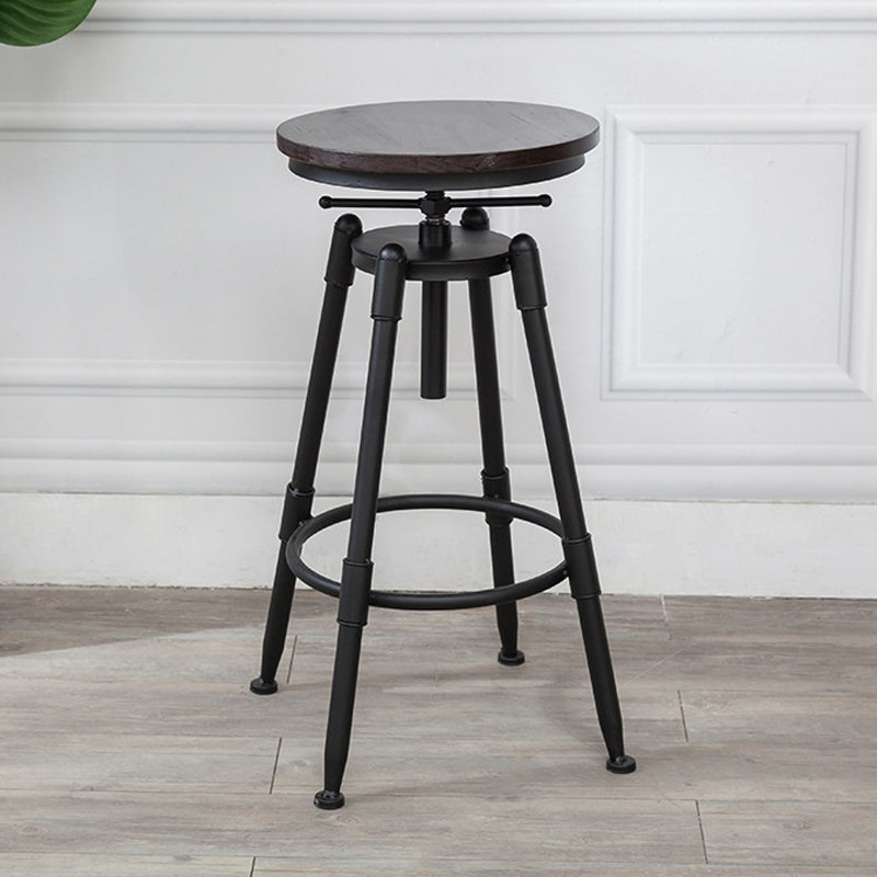Industrial Metal Barstool Low Back Wood Footrest Adjustable Stool with Swivel