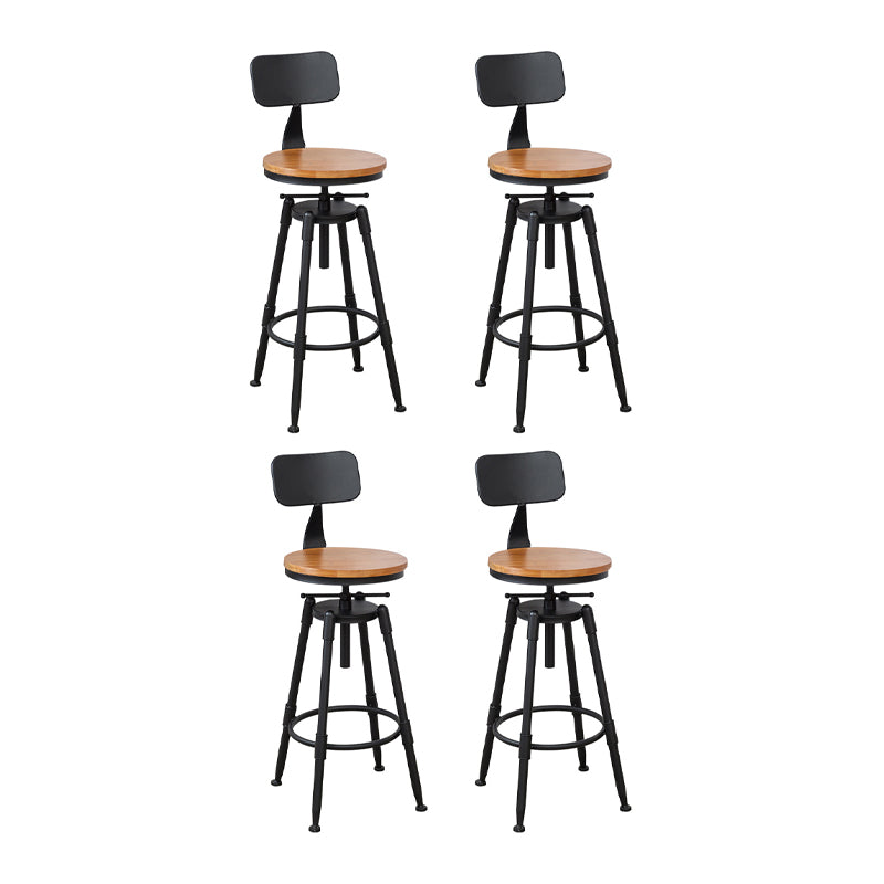 Industrial Metal Barstool Low Back Wood Footrest Adjustable Stool with Swivel