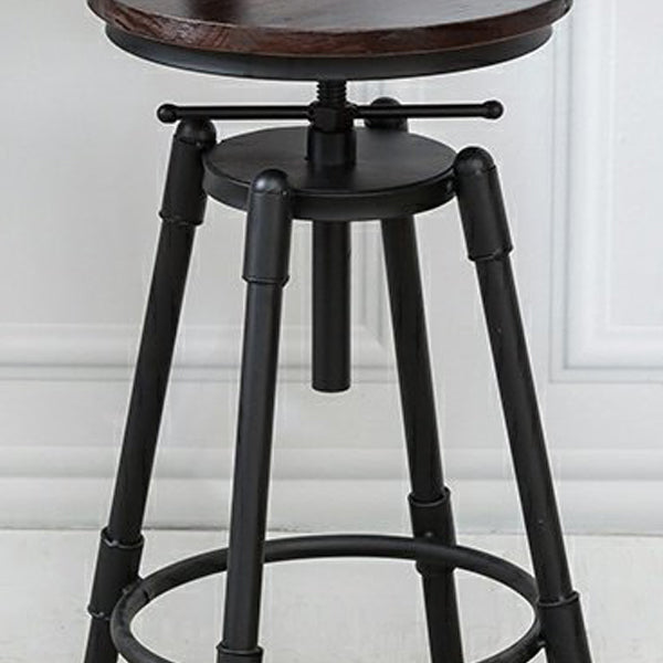 Industrial Metal Barstool Low Back Wood Footrest Adjustable Stool with Swivel