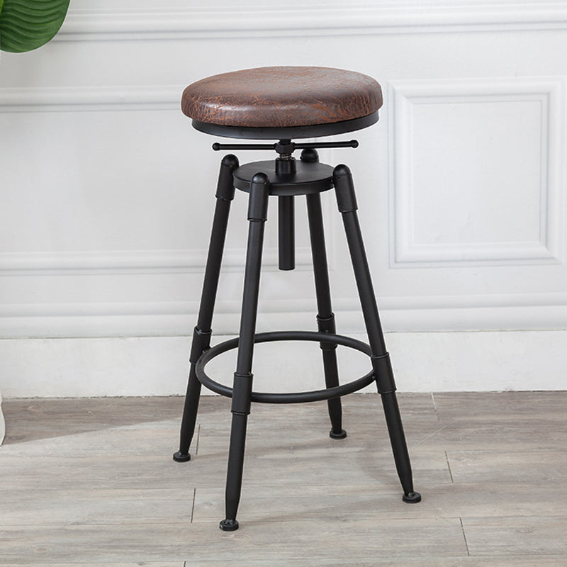 Industrial Metal Barstool Low Back Wood Footrest Adjustable Stool with Swivel