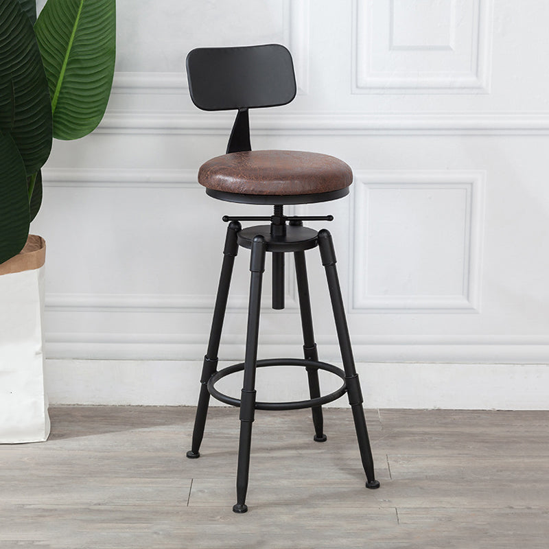 Industrial Metal Barstool Low Back Wood Footrest Adjustable Stool with Swivel
