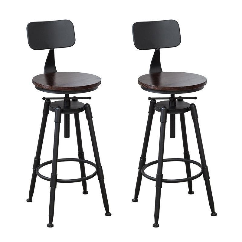 Industrial Metal Barstool Low Back Wood Footrest Adjustable Stool with Swivel