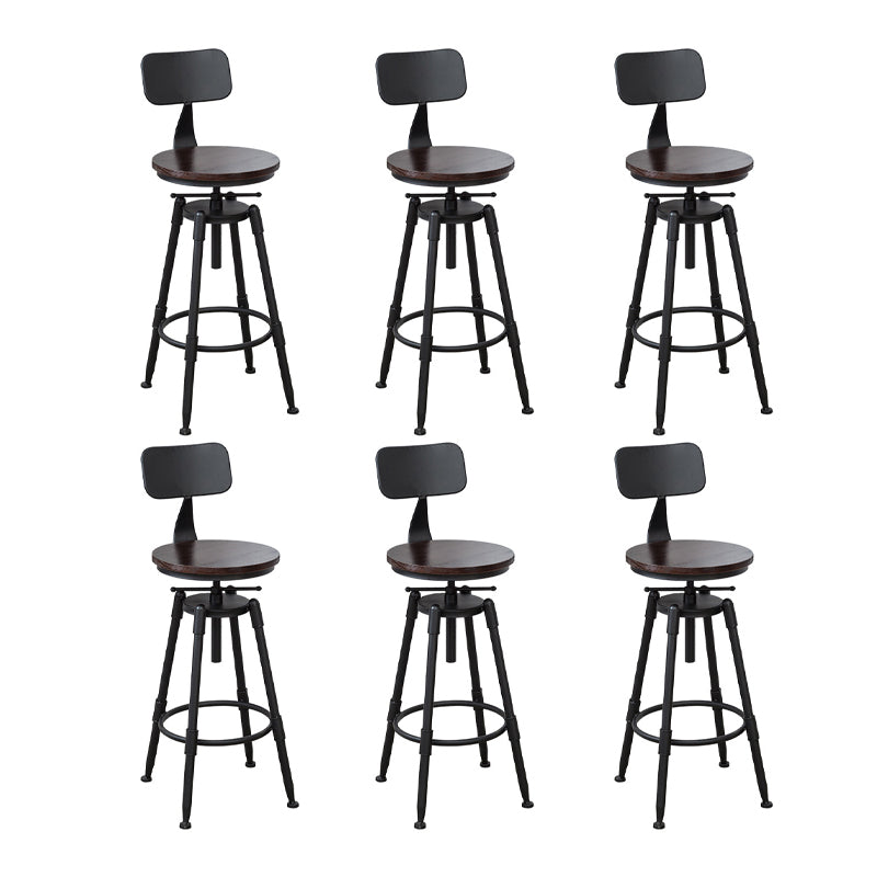 Industrial Metal Barstool Low Back Wood Footrest Adjustable Stool with Swivel