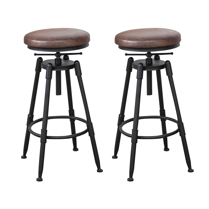 Industrial Metal Barstool Low Back Wood Footrest Adjustable Stool with Swivel