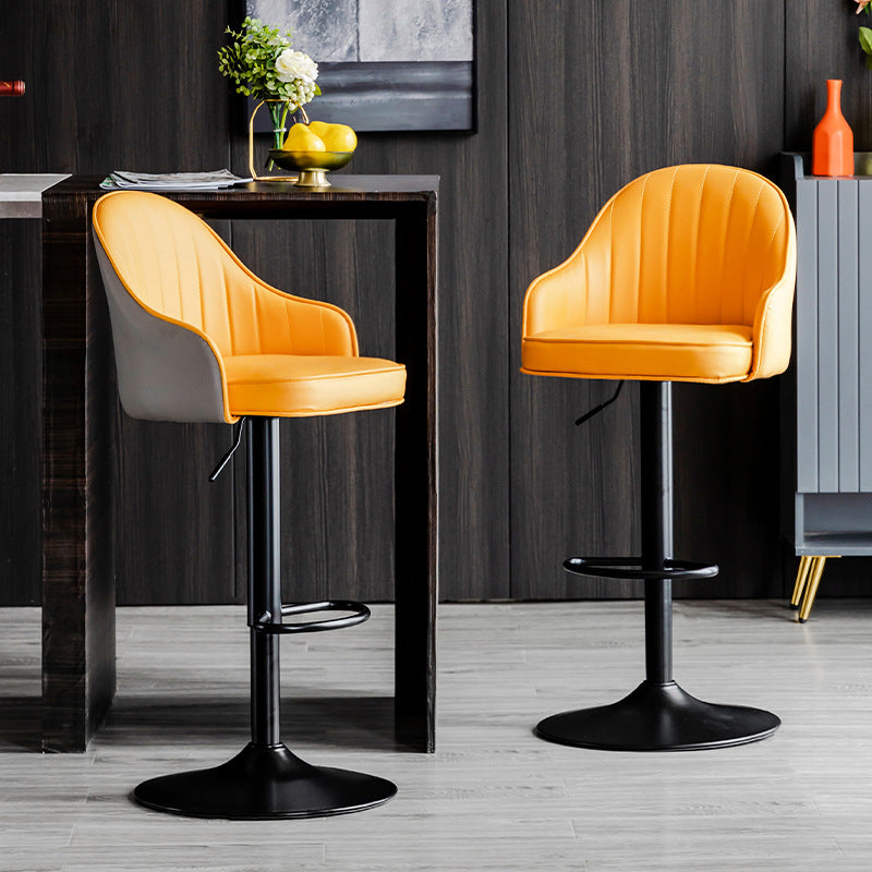 Scandinavian Metal Barstool Adjustable Low Back PU Leather Barstools