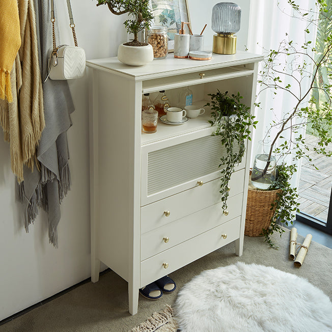 Glam Stone and Wood Buffet Server Living Room White Dining Server with Drawers