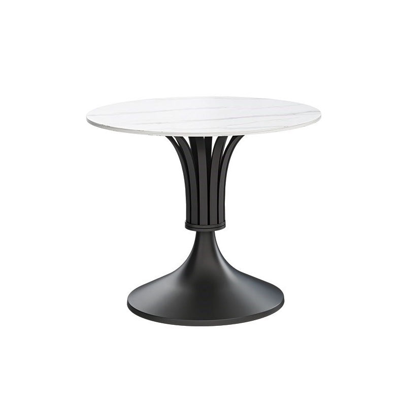 Modern Style Round Dining Table Sintered Stone Table with Pedestal Base