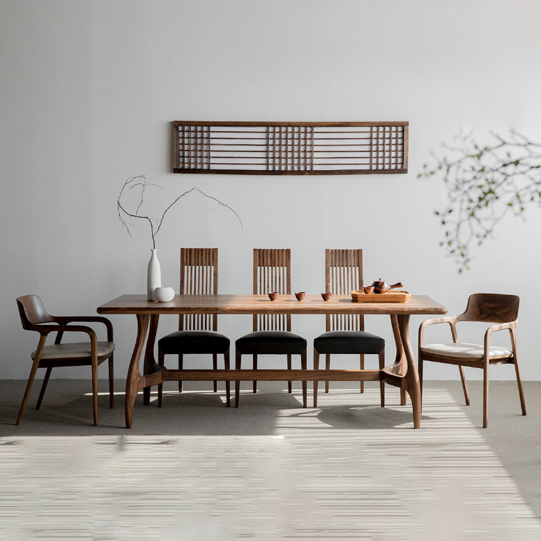 Brown Dining Table Contemporary Style Solid Wood Rectangle Dinner Table