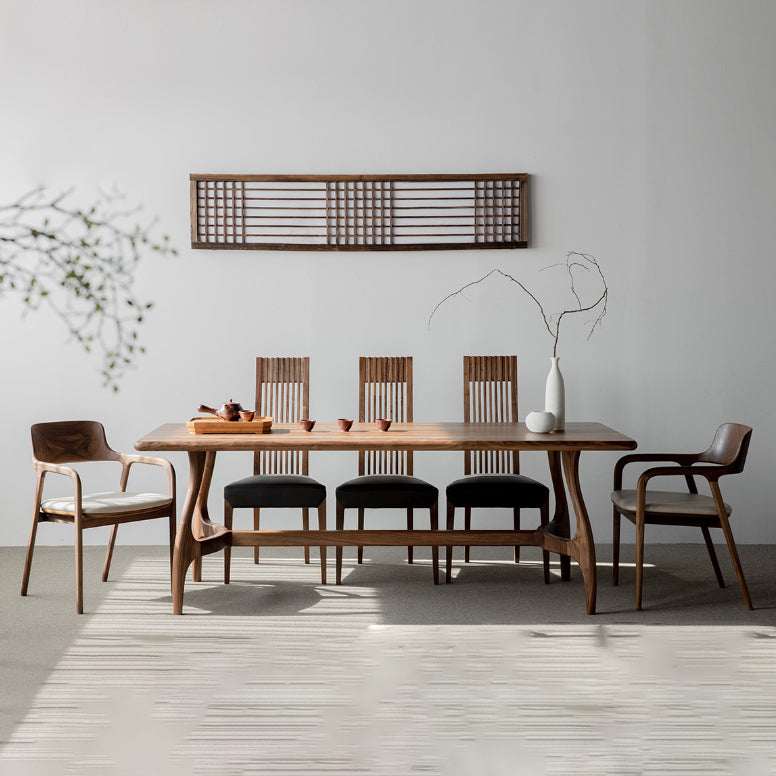 Brown Dining Table Contemporary Style Solid Wood Rectangle Dinner Table