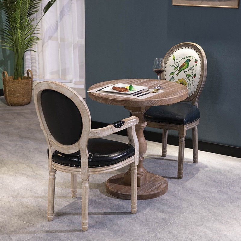 Brown Round Dining Table Modern Pine Solid Wood Pedestal Table