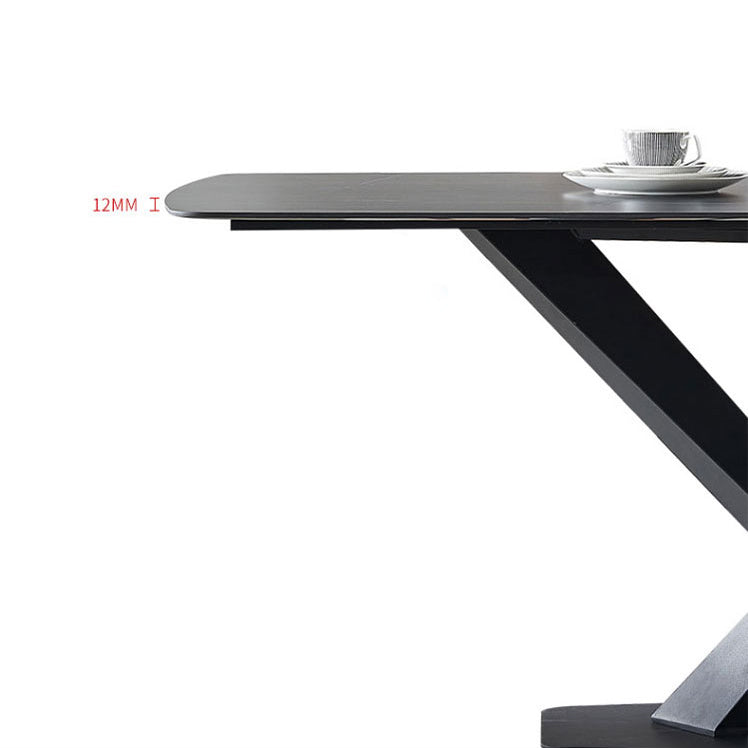 Rectangle Sintered Stone Kitchen Table Modern Black Dining Room Table