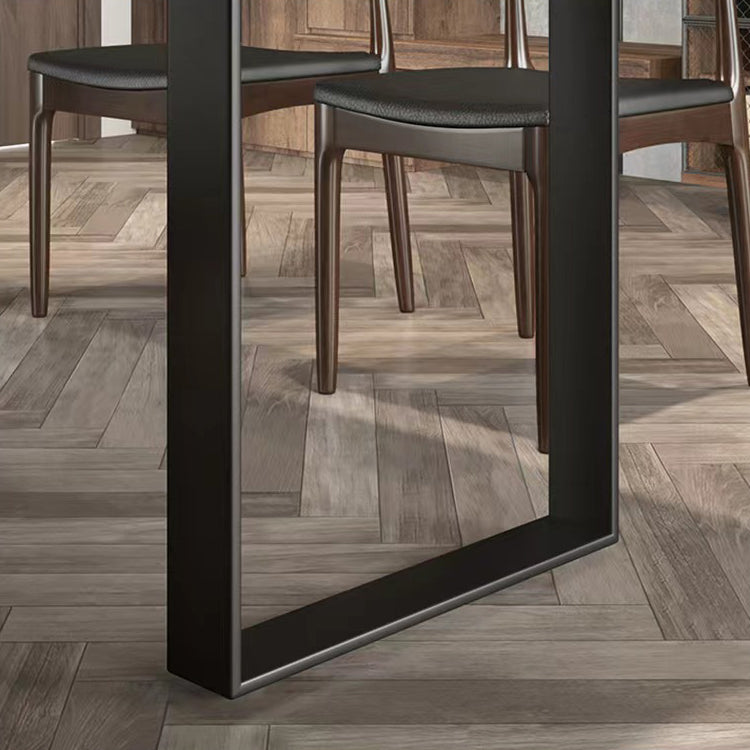 Brown Solid Wood Top Table Rectangle Black Iron Sled Base Dining Table