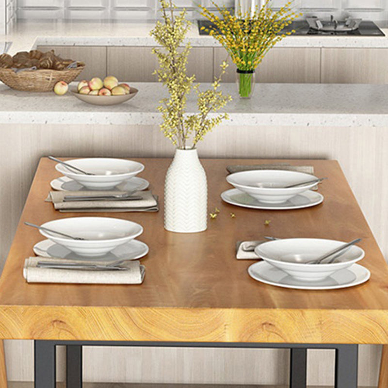 Natural Pine Wood Top Table Rectangle Black Iron Trestle Base Dining Table without Chair