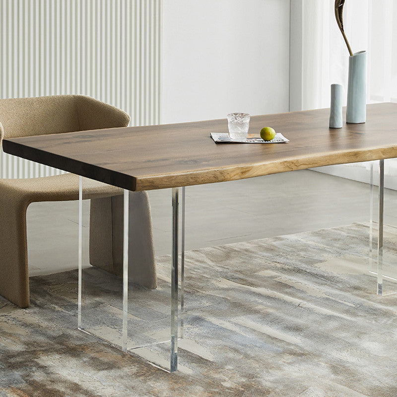 Natural Walnut Top Dining Table Modern Rectangle Transparency Acrylic Base Table