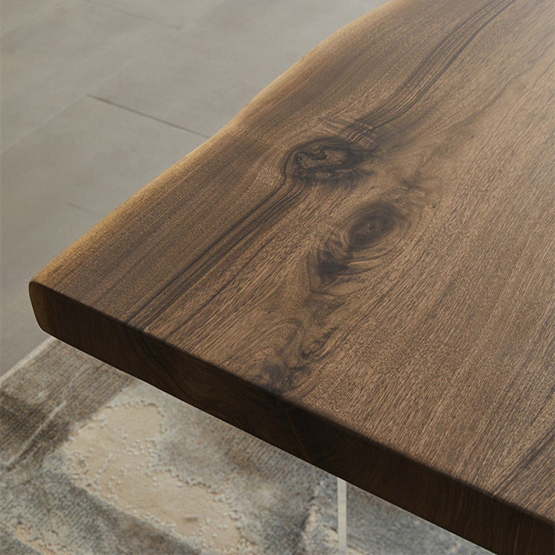 Natural Walnut Top Dining Table Modern Rectangle Transparency Acrylic Base Table