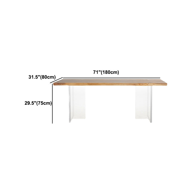 Natural Walnut Top Dining Table Modern Rectangle Transparency Acrylic Base Table