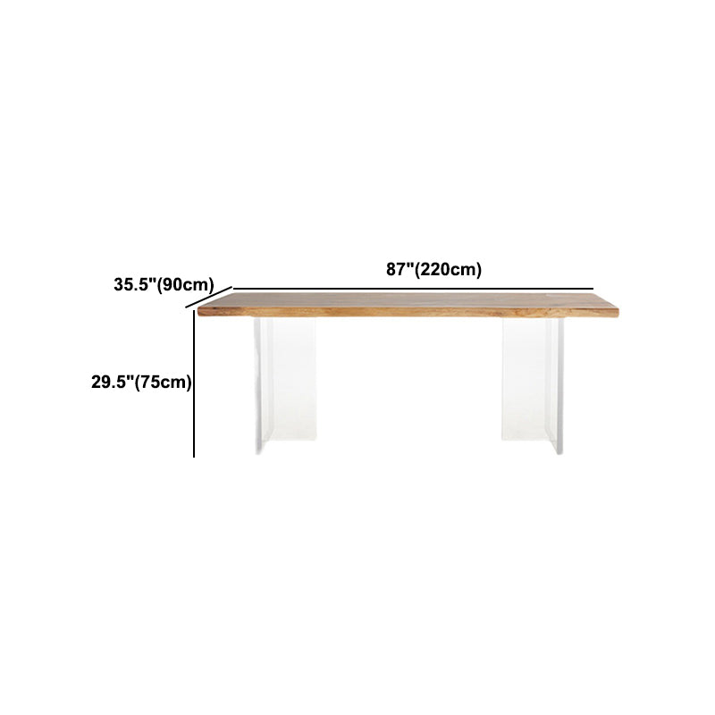 Natural Walnut Top Dining Table Modern Rectangle Transparency Acrylic Base Table