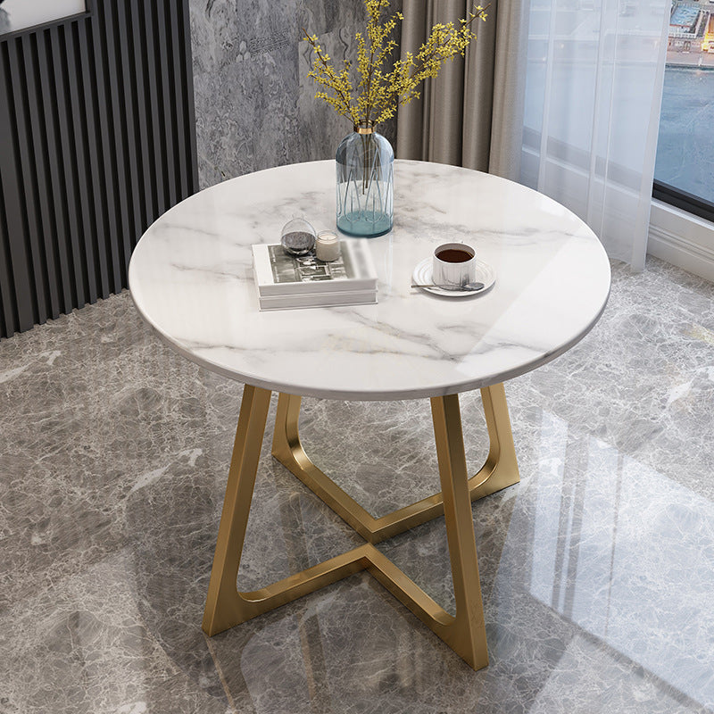 Round Stone Top Table Contemporary Style Steel Base Dining Table