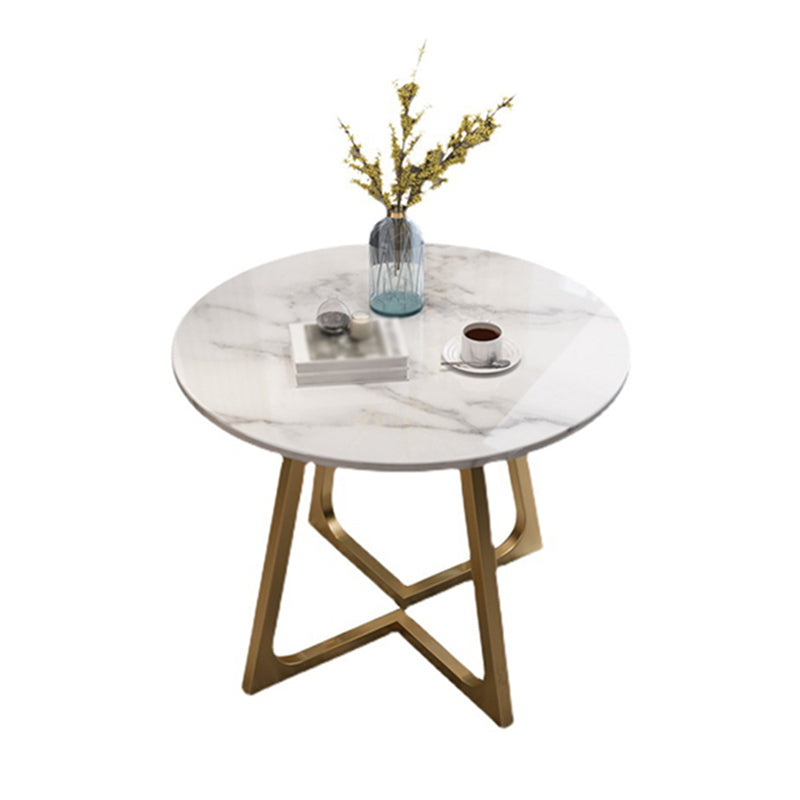 Round Stone Top Table Contemporary Style Steel Base Dining Table