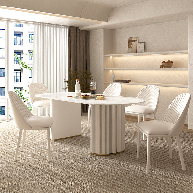 Modern Oval Dining Site Table Stone and Metal White Base Dinner Room Kitchen Table