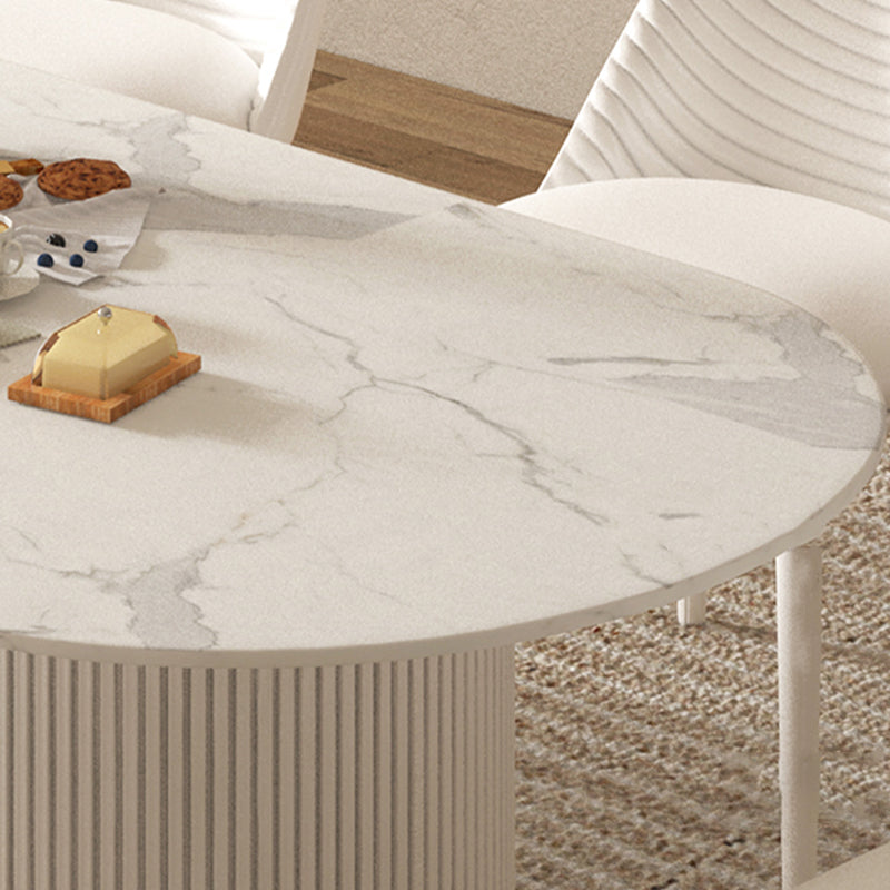 Modern Oval Dining Site Table Stone and Metal White Base Dinner Room Kitchen Table